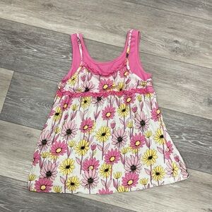 FANG Floral Pink and Yellow Sunflower Girl Tank Top Large 14